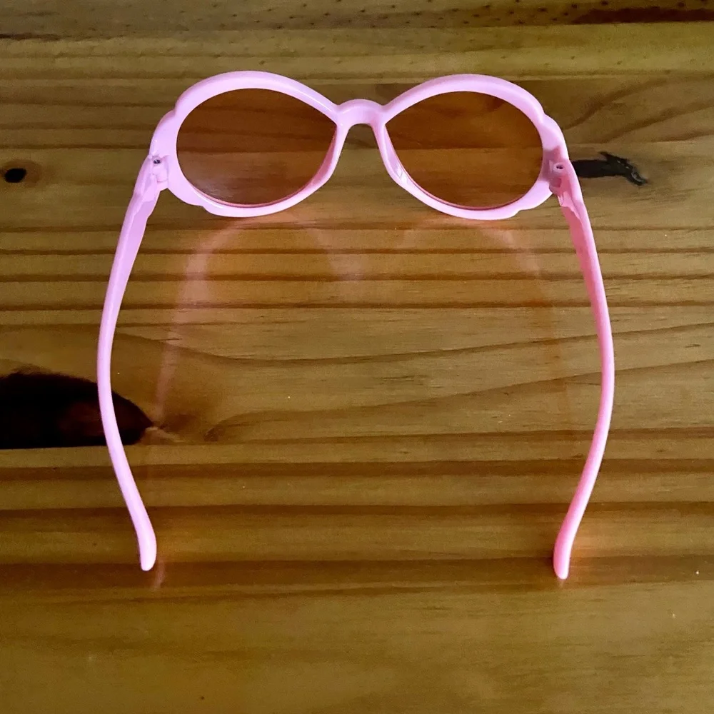 Girls Retro Bubblegum Pink Sunglasses with Pink Lenses and Rhinestone Bling